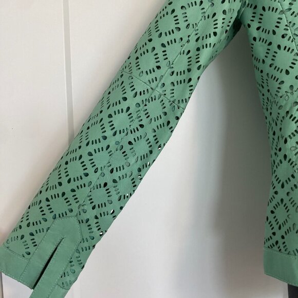 Luisa Spagnoli Long Sleeve Teal Genuine Leather Jacket Women's Size Medium 40 - Picture 7 of 9